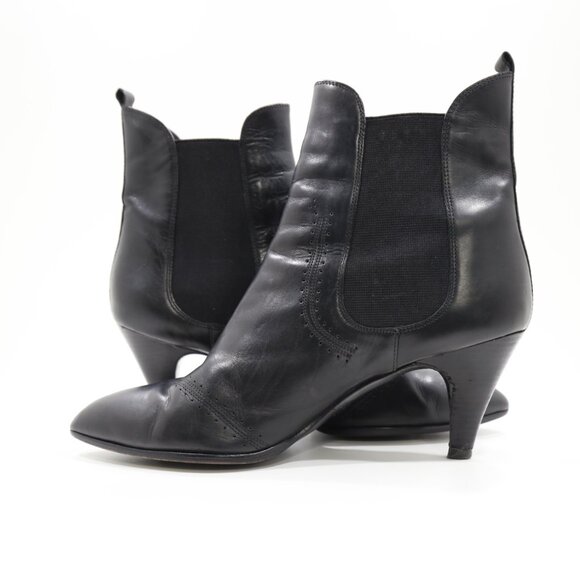 Via Spiga Black Leather 3" Kitten Heel Pointed Toe Booties - 8.5 - Picture 5 of 8